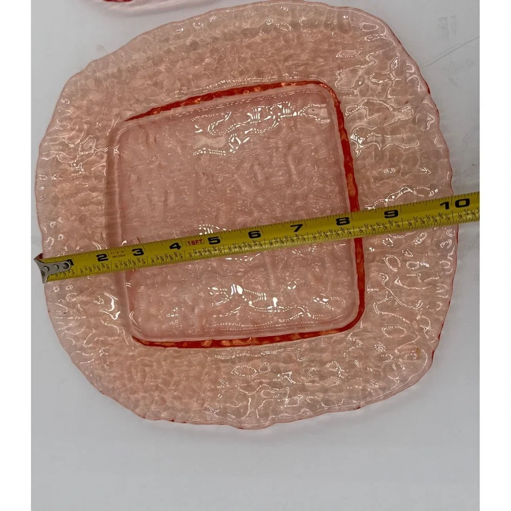 Vtg Set of 2 Pier‎ 1 Pink Glass Pebbled Square Salad Dessert Plates